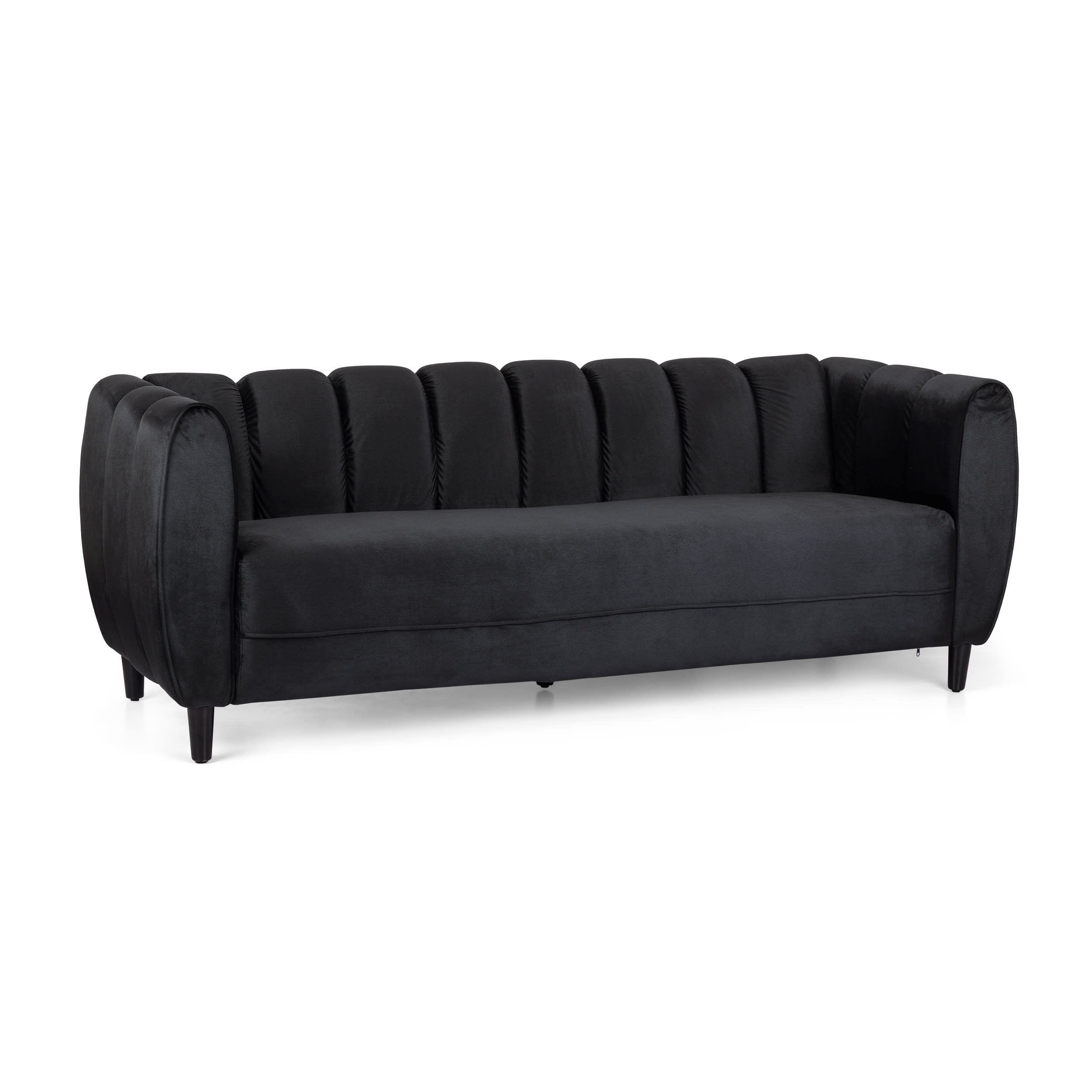 GDF Studio Kodiak Modern Glam Velvet 3 Seater Sofa, Black and Dark