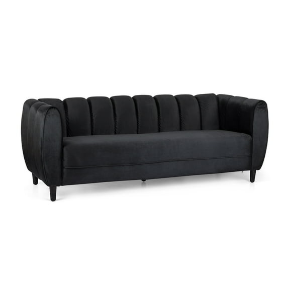 GDF Studio Kodiak Modern Glam Velvet 3 Seater Sofa, Black and Dark Brown