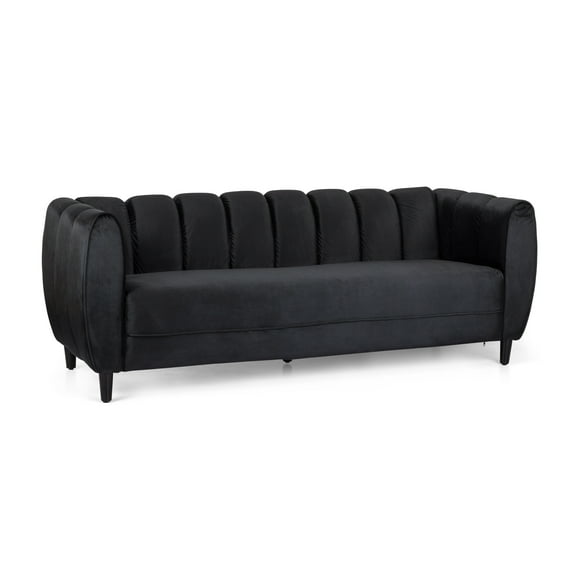 GDF Studio Kodiak Modern Glam Velvet 3 Seater Sofa, Black and Dark Brown