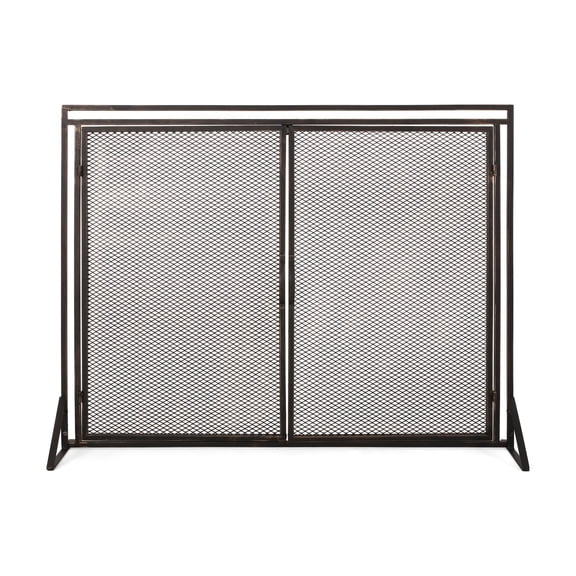 GDF Studio Kolten Modern Iron 2 Door Fireplace Screen, Black Brushed Gold