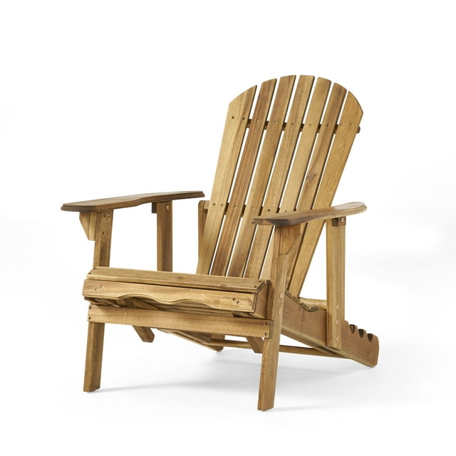 GDF Studio Kono Outdoor Acacia Wood Reclining Adirondack Chair with Footrest, Natural