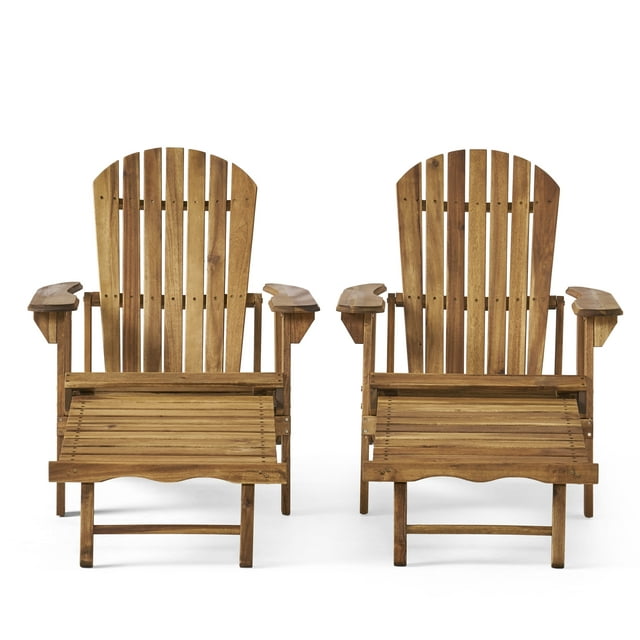 GDF Studio Kono Outdoor Acacia Wood Reclining Adirondack Chair with Footrest, Set of 2, Natural