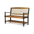 thumbnail image 1 of GDF Studio Kuhn Indoor/Outdoor Acacia Wood Bench with Shelf, Teak and Black, 1 of 6