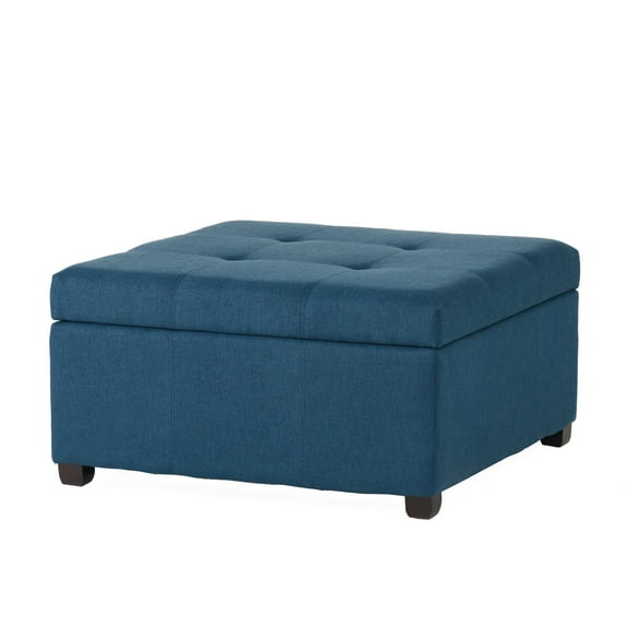 GDF Studio Kwesi Contemporary Tufted Storage Ottoman, Navy Blue and Dark Brown