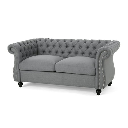 GDF Studio Kyle Traditional Chesterfield Fabric Loveseat Sofa, Dark Gray