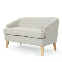 GDF Studio Kylie Mid Century Modern Fabric Loveseat, Beige and Natural Oak