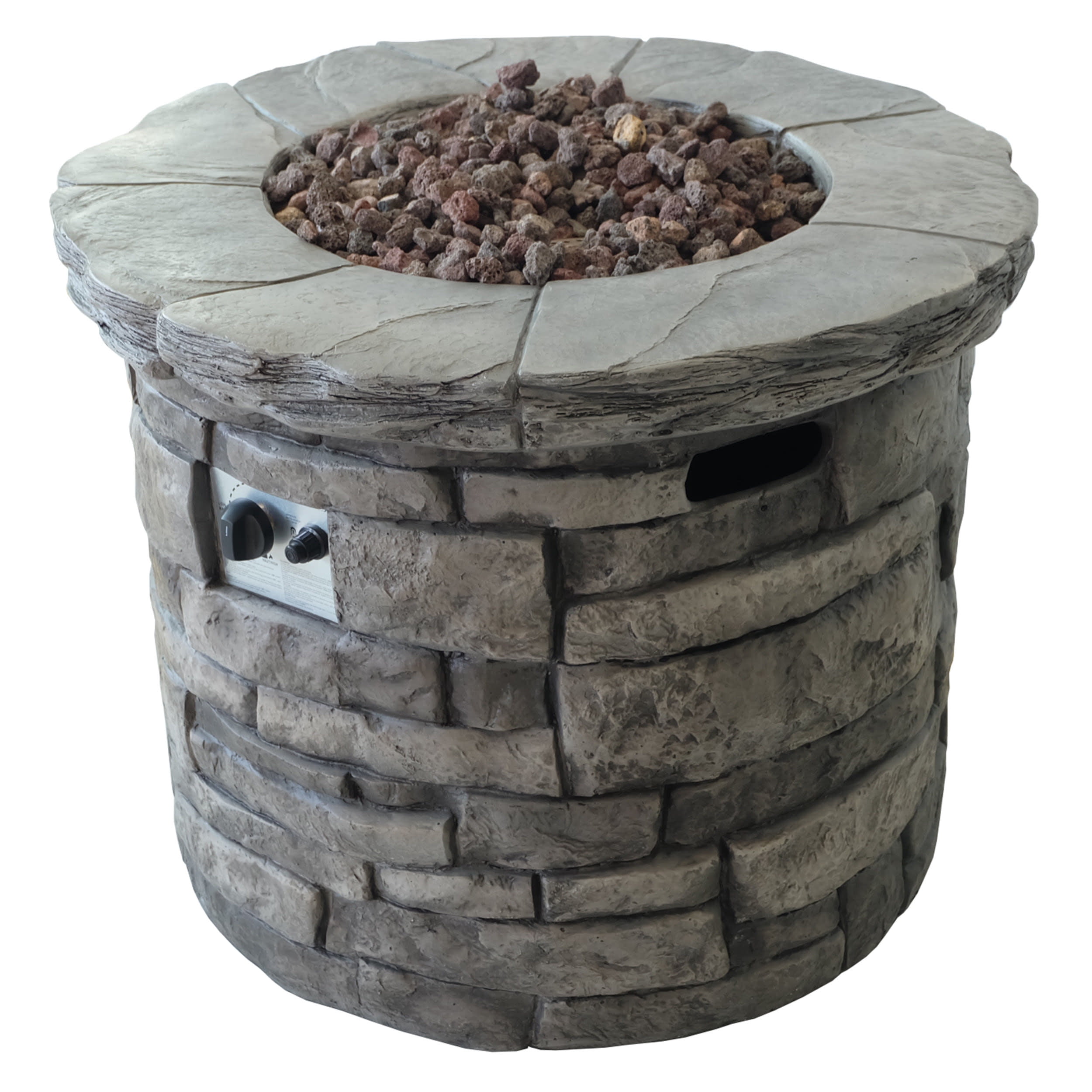 Gray Lightweight Concrete Circular Gas Fire Pit Table
