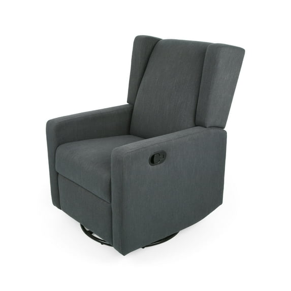 GDF Studio Landau Contemporary Fabric Upholstered Swivel Recliner, Charcoal and Black
