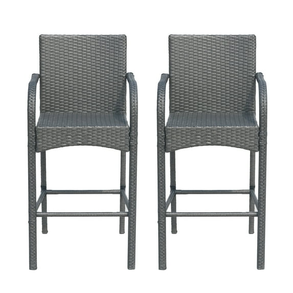 GDF Studio Lankershim Outdoor Wicker 30 Inch Barstools, Set of 2, Gray