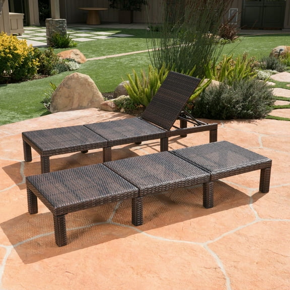 GDF Studio Laraine Outdoor Wicker Adjustable Chaise Lounge, Multibrown, Set of 2
