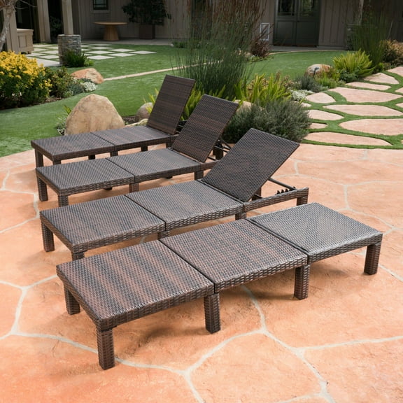 GDF Studio Laraine Outdoor Wicker Adjustable Chaise Lounge, Multibrown, Set of 4