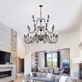 thumbnail image 1 of GDF Studio Large Farmhouse Chandelier, 24-Light Metal Wagon Wheel Ceiling Light, Adjustable Height, Black, 1 of 9