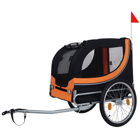 GDF Studio Large Folding Dog Bike Trailer, 66 LB All-Terrain Pet Carrier, Black and Orange