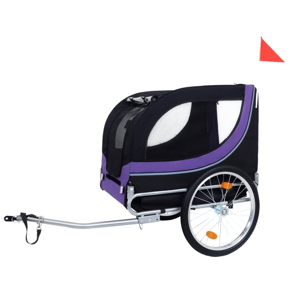 GDF Studio Large Folding Dog Bike Trailer, 66 LB All-Terrain Pet Carrier, Black and Purple