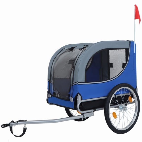GDF Studio Large Folding Dog Bike Trailer, 66 LB All-Terrain Pet Carrier, Blue and Gray