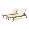 thumbnail image 1 of GDF Studio Larimore Outdoor Acacia Wood Armless Adjustable Chaise Lounge with Cushions, Set of 2, Teak and Cream, 1 of 12