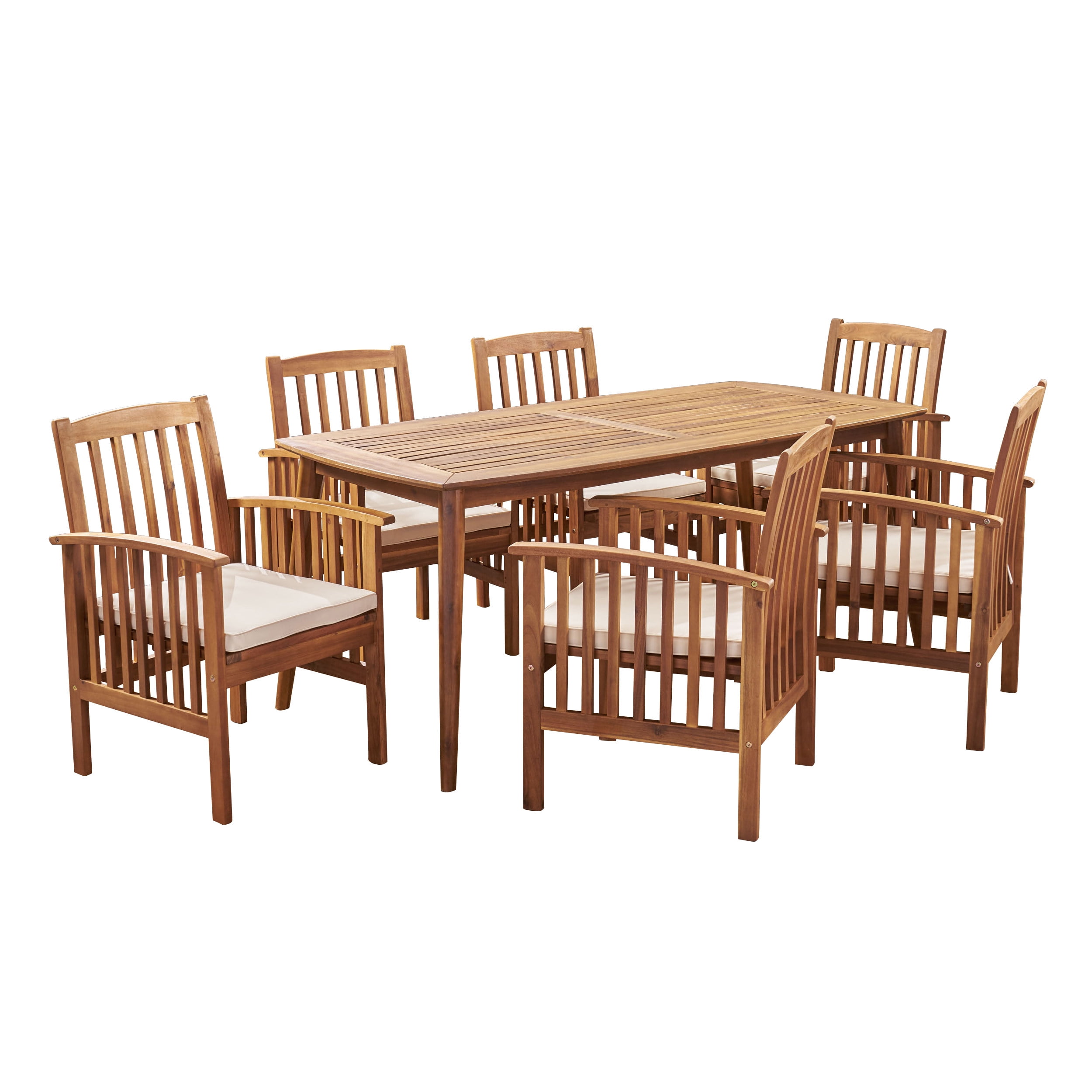 Acacia Wood 6-Seater Outdoor Dining Set with Cream Cushions