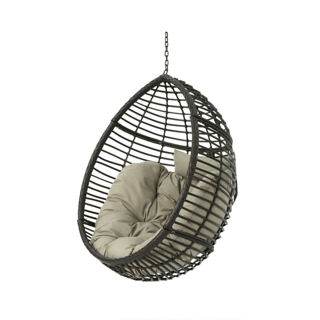 GDF Studio Leasa Indoor/Outdoor Wicker Hanging Basket Chair (Stand Not Included), Multibrown and