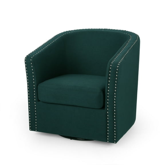 GDF Studio Leily Contemporary Fabric Swivel Club Chair, Green and Black