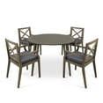 thumbnail image 1 of GDF Studio Lemyra Outdoor Acacia Wood 5 Piece Dining Set with Cushions, Gray and Dark Gray, 1 of 11