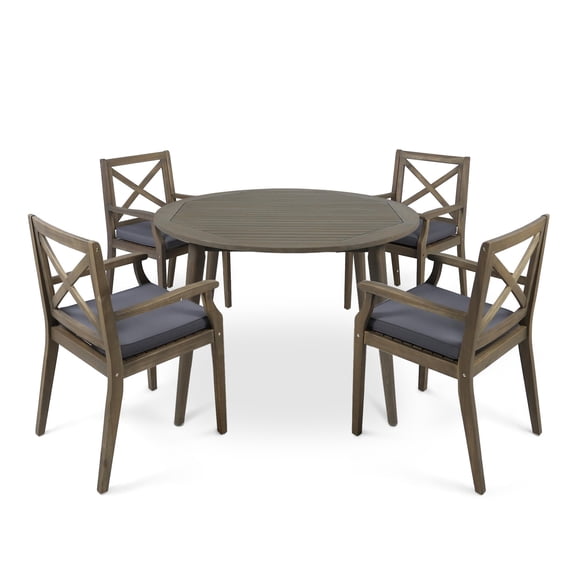 GDF Studio Lemyra Outdoor Acacia Wood 5 Piece Dining Set with Cushions, Gray and Dark Gray