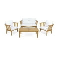 thumbnail image 1 of GDF Studio Lennon Outdoor Acacia Wood 4 Seater Chat Set with Cushions, White and Teak, 1 of 20