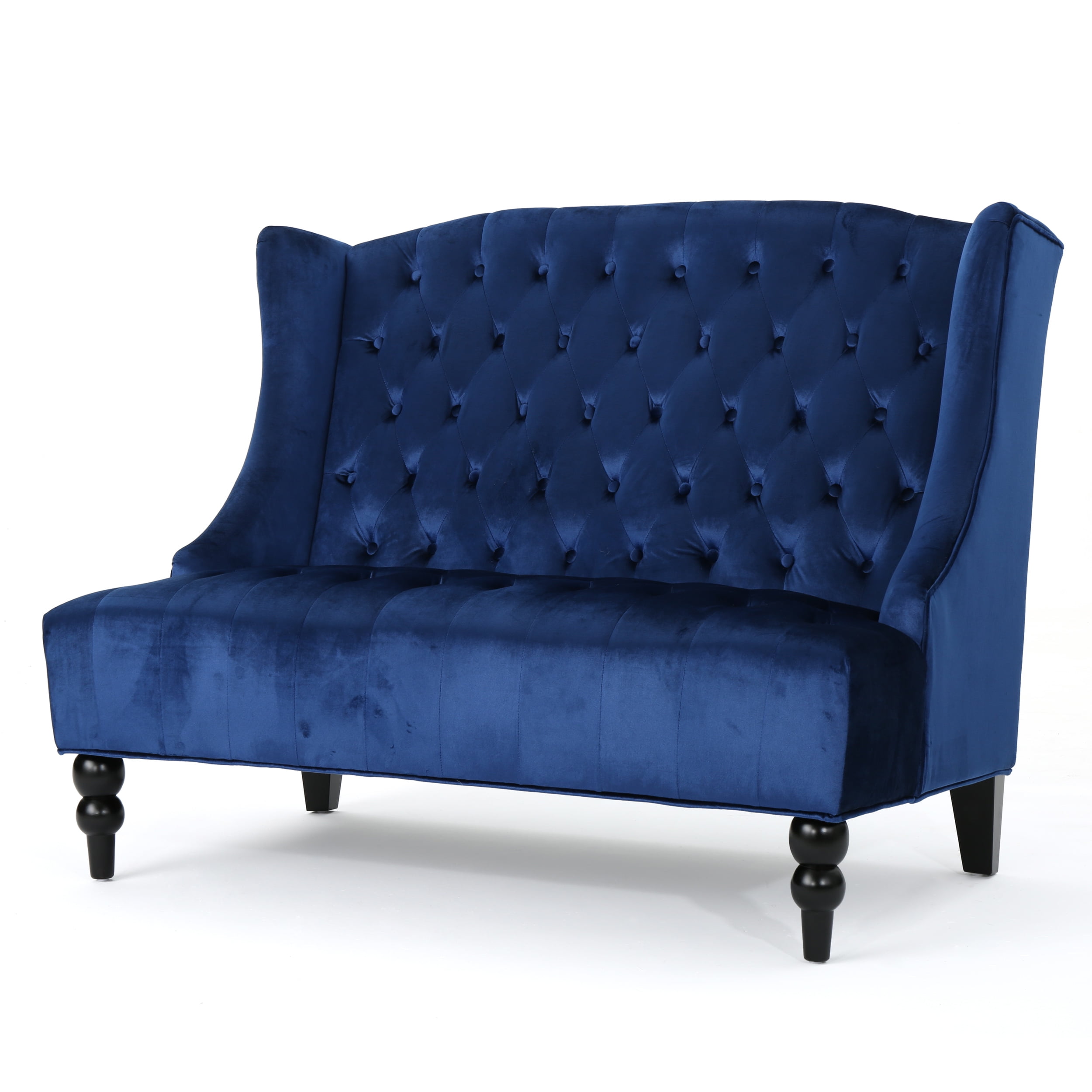 GDF Studio Leona Modern Glam Tufted Velvet Wingback Loveseat, Navy Blue
