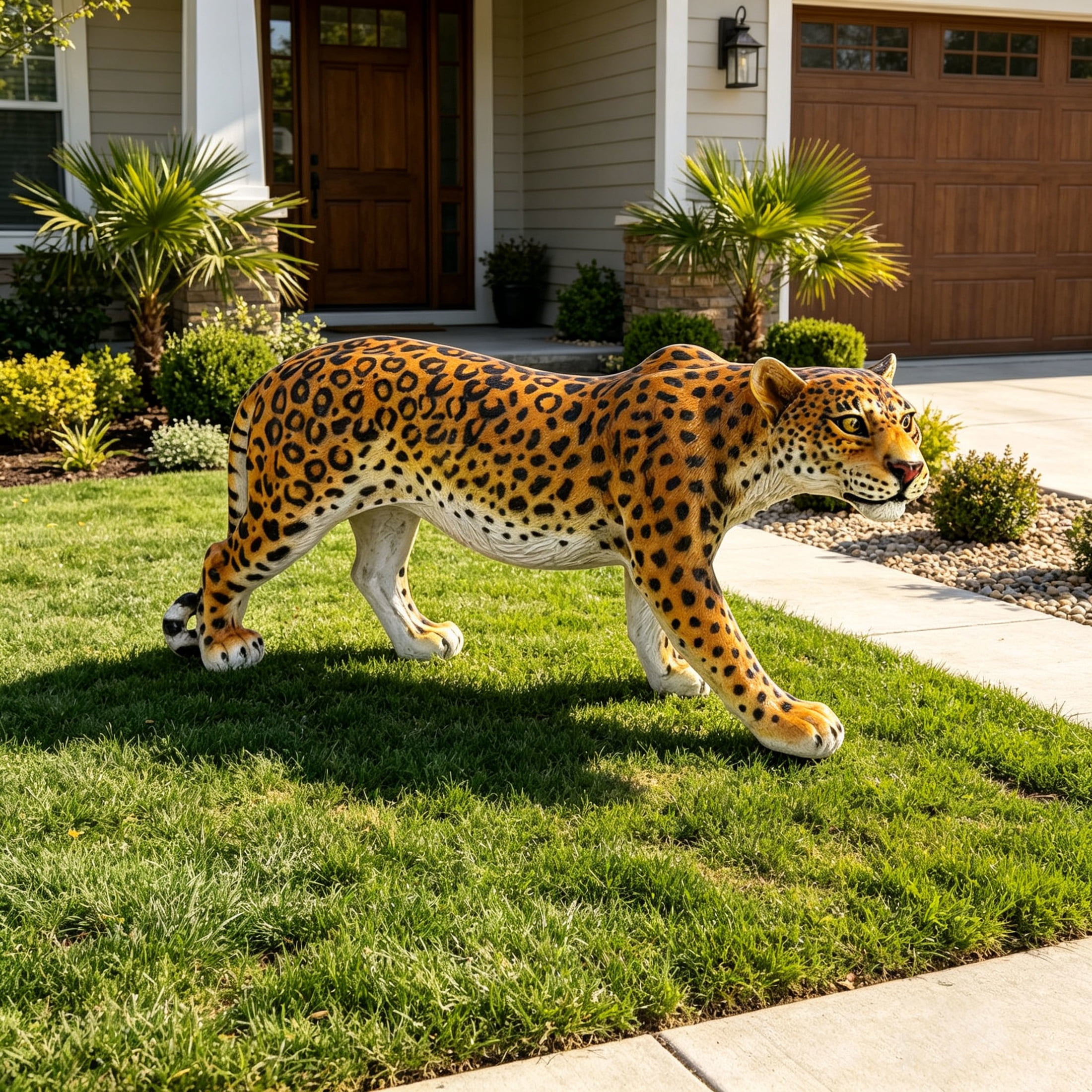 GDF Studio Leopard Resin Indoor/Outdoor Guardian Statue, Weather-Resistant Decor Figurine for Garden & Courtyard