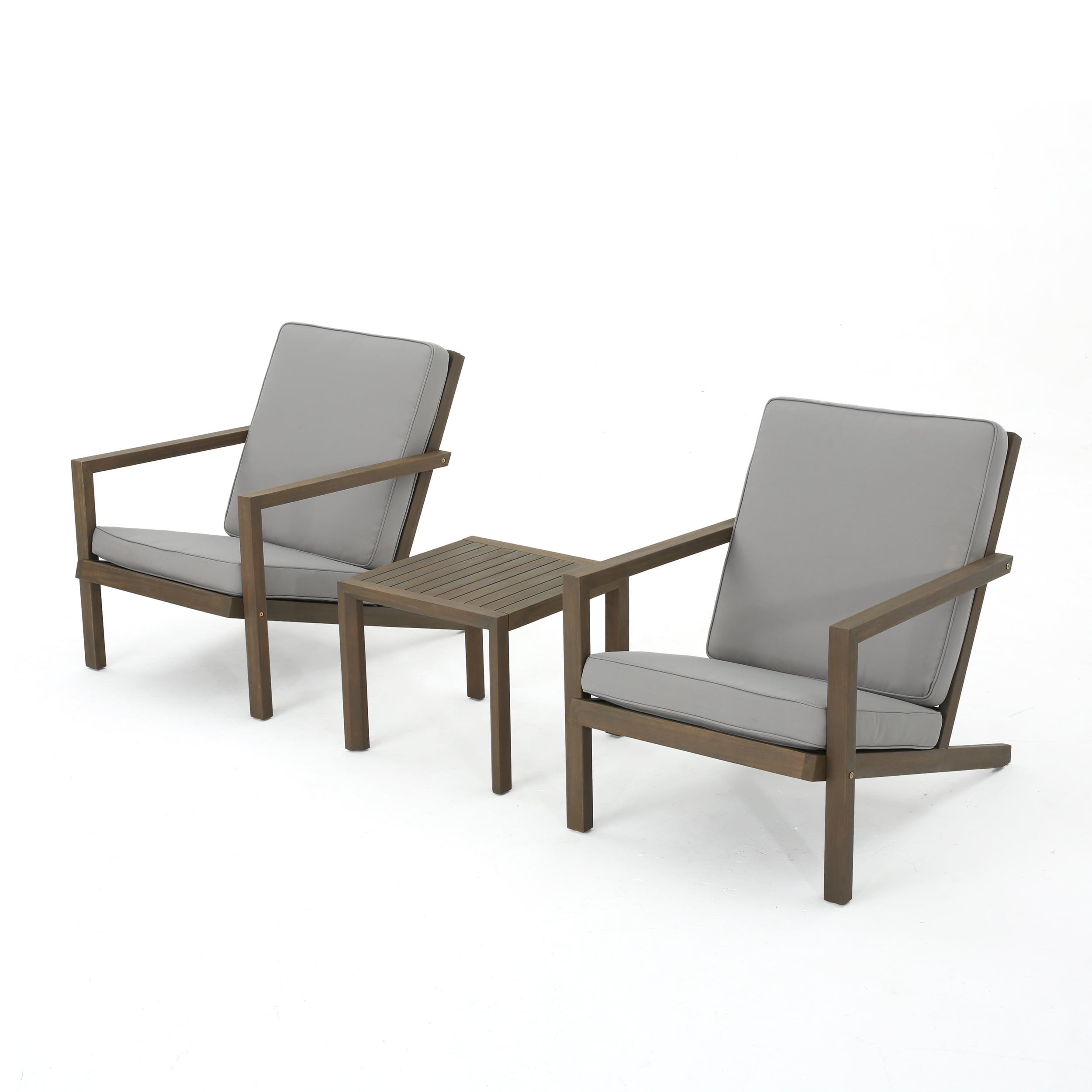 Gray Acacia Wood 3-Piece Outdoor Chat Set with Water-Resistant Cushions