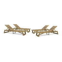 GDF Studio Lillian Outdoor Acacia Wood Armless Adjustable Chaise Lounges, Set of 4, Teak and Yellow