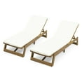 thumbnail image 1 of GDF Studio Lillian Outdoor Acacia Wood Armless Adjustable Chaise Lounges with Cushion, Set of 2, Teak and Cream, 1 of 12