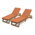 thumbnail image 1 of GDF Studio Lillian Outdoor Acacia Wood Armless Adjustable Chaise Lounges with Cushion, Set of 2, Teak and Rust Orange, 1 of 10