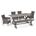 thumbnail image 1 of GDF Studio Linhurst Outdoor Wicker and Aluminum 6 Piece Dining Set with Bench, Black, Gray, and Light Gray, 1 of 13