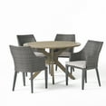thumbnail image 1 of GDF Studio Linsey Outdoor Acacia Wood and Wicker 5 Piece Dining Set with Cushion, Gray, 1 of 13