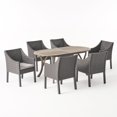 thumbnail image 1 of GDF Studio Llano Outdoor Acacia Wood and Wicker 7 Piece Dining Set with Cushions, Gray, 1 of 13