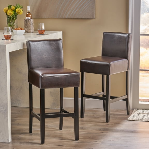 GDF Studio Lowry Contemporary Upholstered 29.5 Inch Barstools, Set of 2, Brown Bonded Leather and Espresso