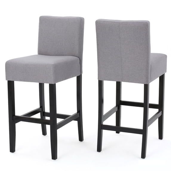 GDF Studio Lowry Contemporary Upholstered 29.5 Inch Barstools, Set of 2, Light Gray Fabric and Espresso