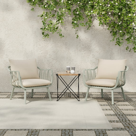 GDF Studio Luciane Outdoor Patio Club Chairs with Cushions, Green+Beige, Set of 2