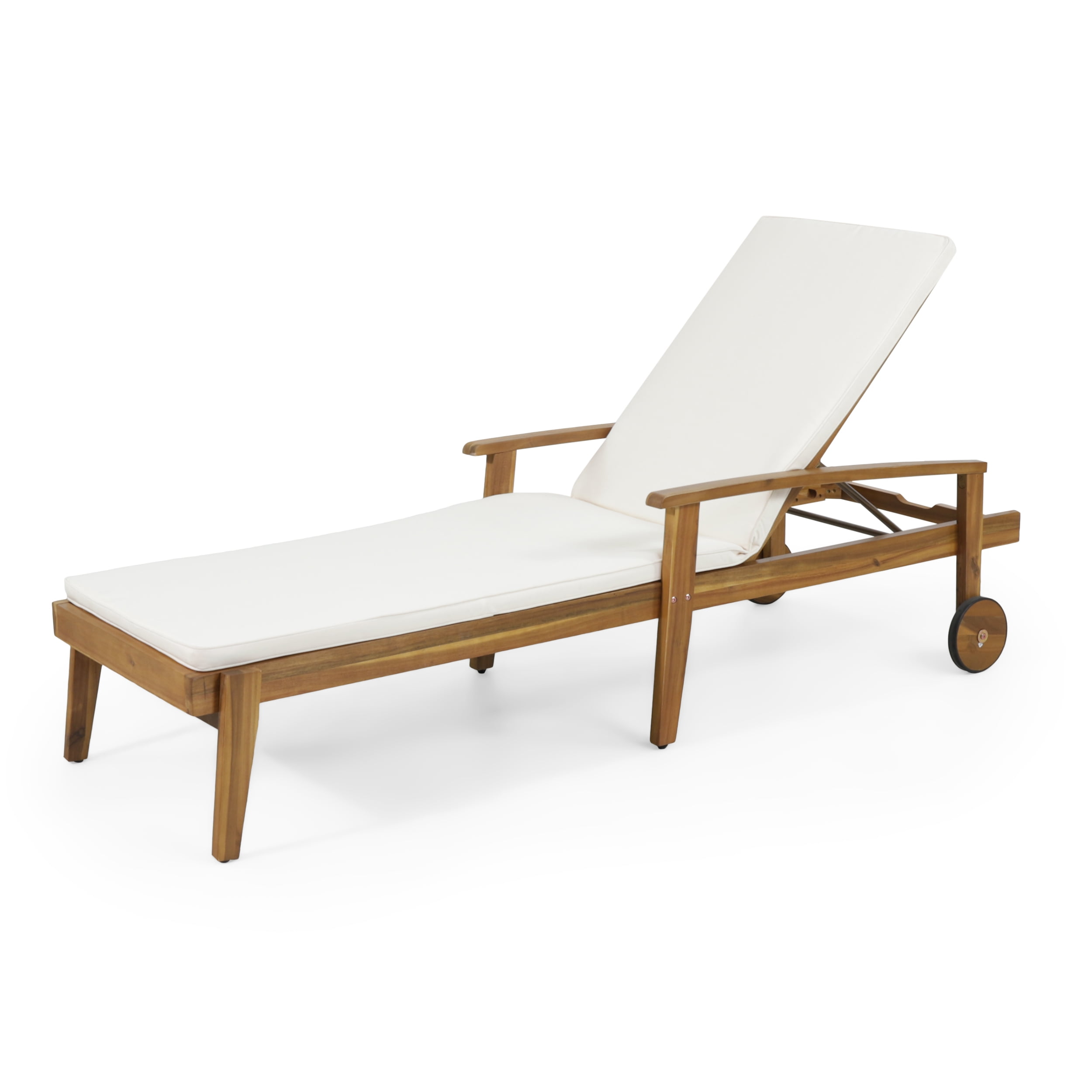 GDF Studio Lucknow Outdoor Acacia Wood Adjustable Chaise Lounge with