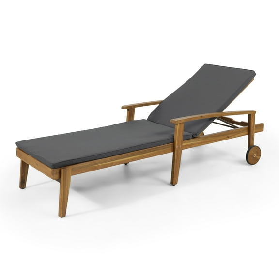 GDF Studio Lucknow Outdoor Acacia Wood Adjustable Chaise Lounge with Cushion, Teak and Dark Gray