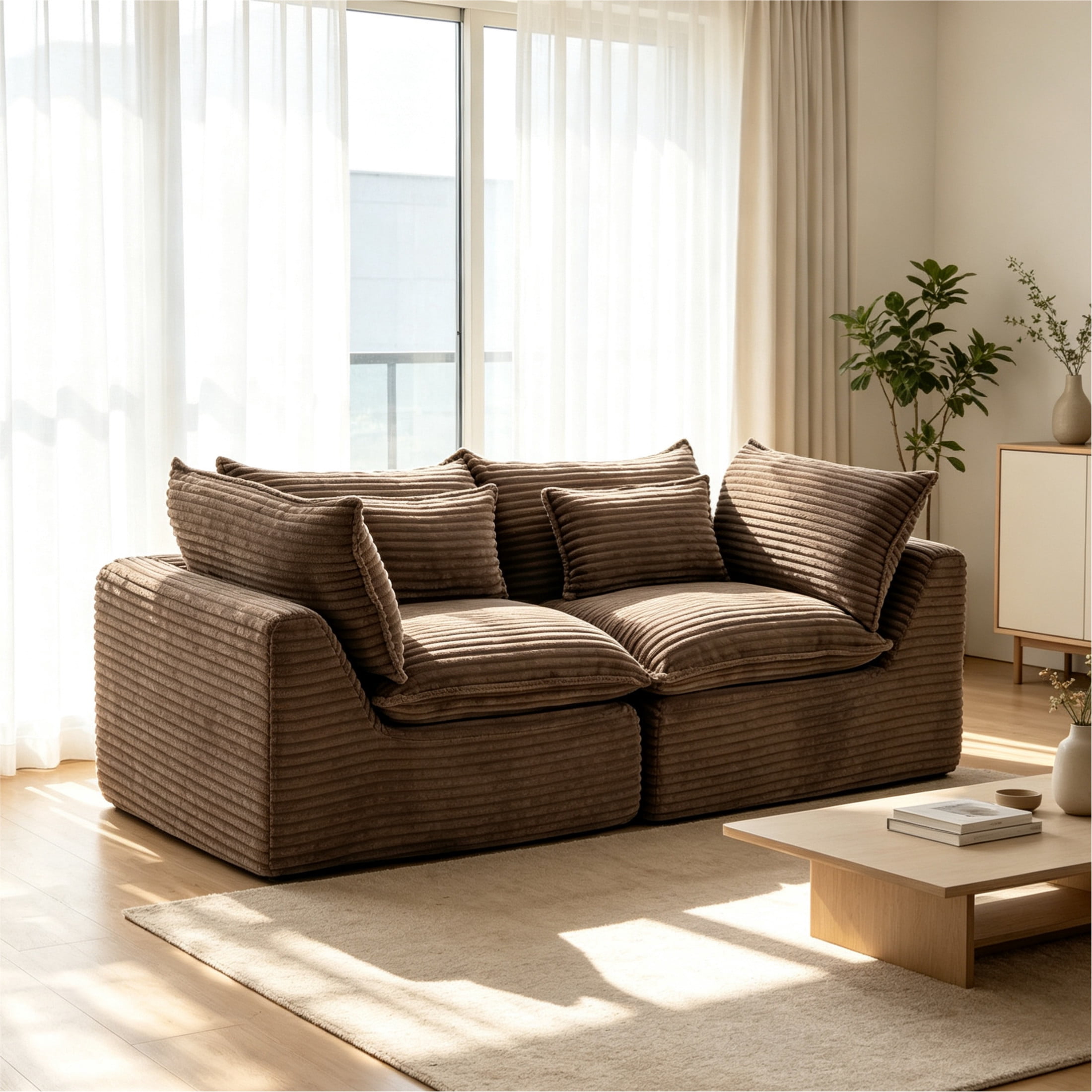 GDF Studio Lunas 74.8" Oversized Modular Corduroy Cloud Sectional Sofa, 2-Seat Comfy Couches for Living Room, Khaki