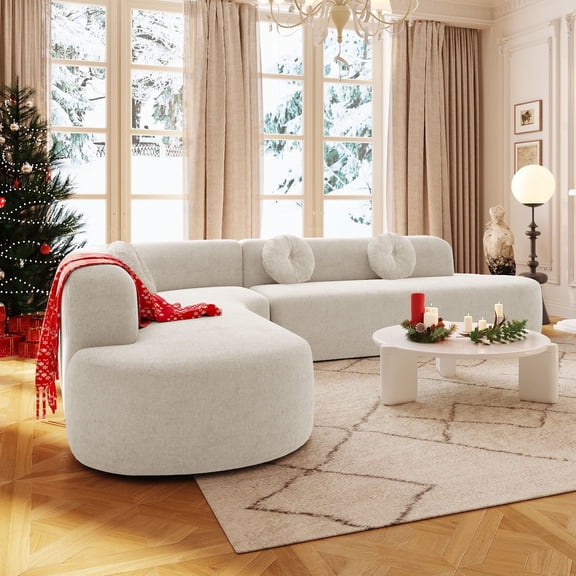 GDF Studio Luxury 122" Extra Large Sectional Sofa, 4 Seater Curved Corner Sofa with Round Cushions, Beige