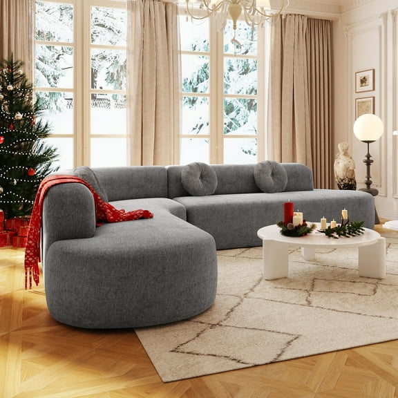 GDF Studio Luxury 122" Extra Large Sectional Sofa, 4 Seater Curved Corner Sofa with Round Cushions, Grey