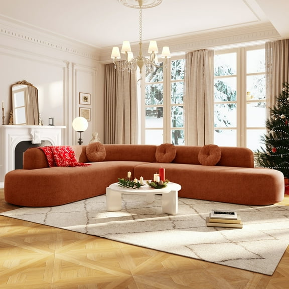 GDF Studio Luxury 122" Extra Large Sectional Sofa, 4 Seater Curved Corner Sofa with Round Cushions, Orange