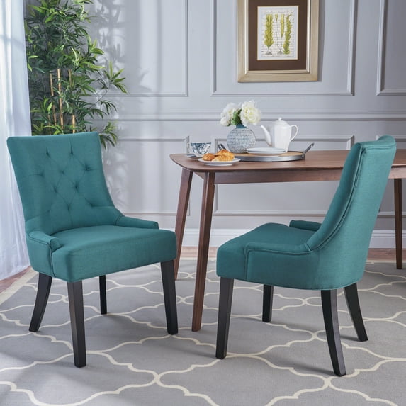 GDF Studio Maggie Contemporary Tufted Dining Chairs, Set of 2, Dark Teal Fabric and Espresso