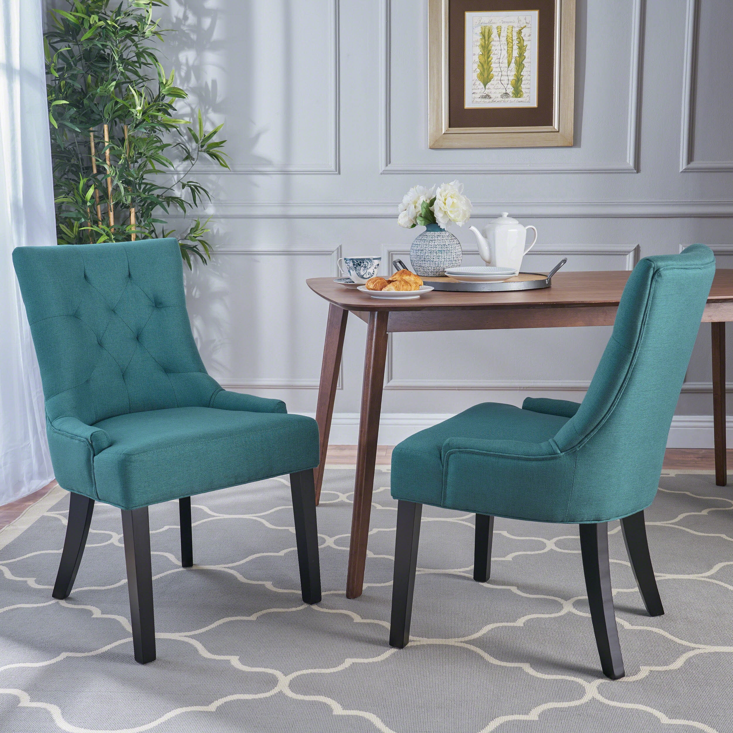 Light Sky Upholstered Tufted Side Chairs with Wood Legs, Set of 2