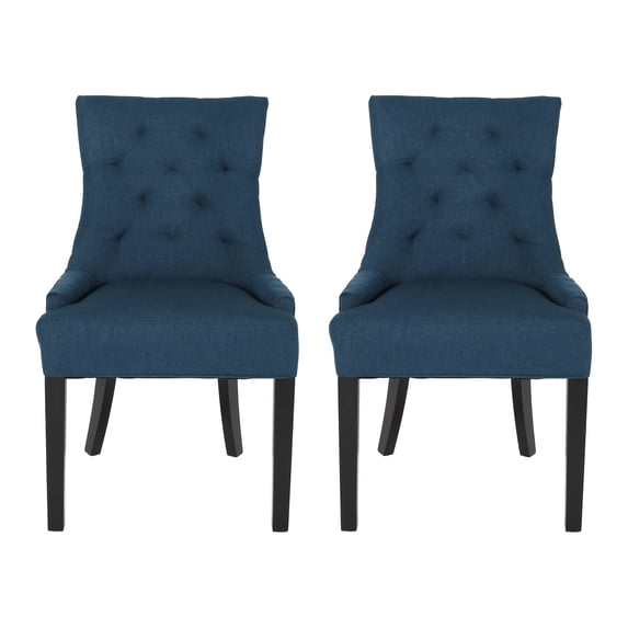 GDF Studio Maggie Contemporary Tufted Dining Chairs, Set of 2, Navy Blue Fabric and Espresso