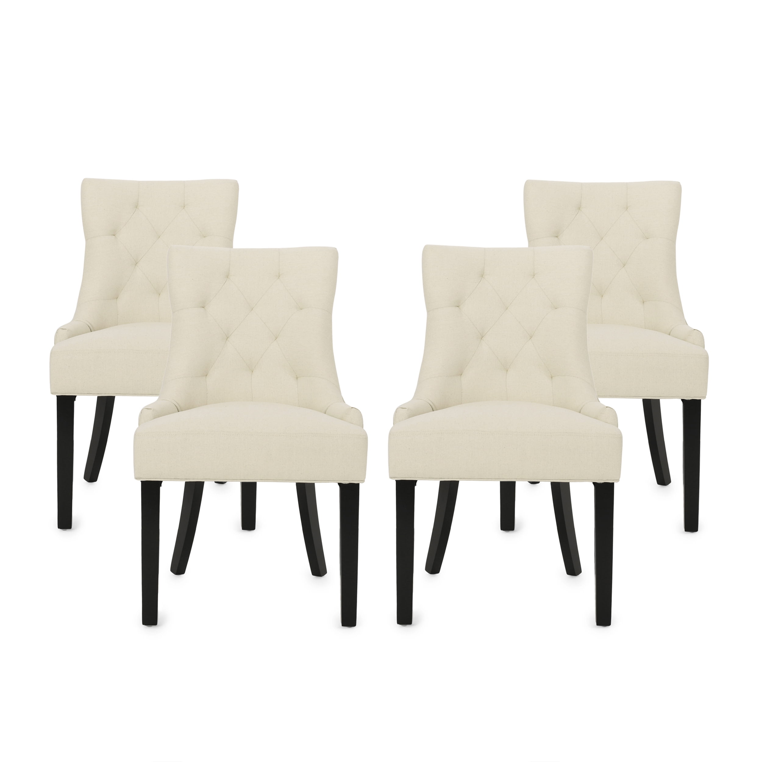 Beige Tufted Upholstered Side Chairs with Wood Legs, Set of 4
