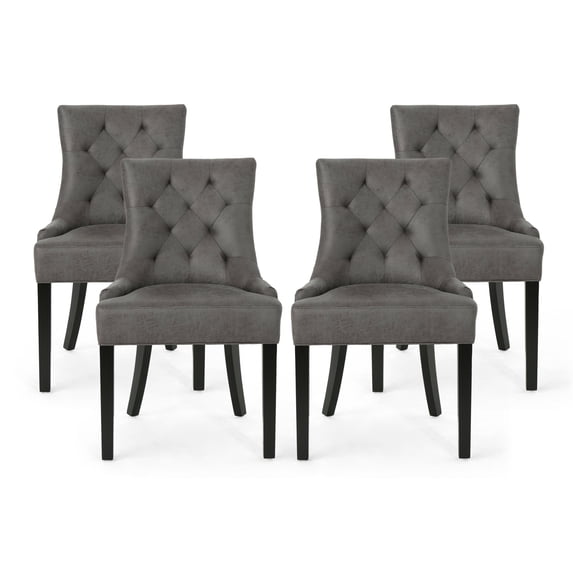 GDF Studio Maggie Contemporary Tufted Dining Chairs, Set of 4, Slate Microfiber and Espresso