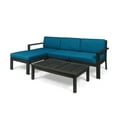 thumbnail image 1 of GDF Studio Makayla Outdoor 3 Seater Acacia Wood Sofa Sectional, Dark Gray and Dark Teal, 1 of 12